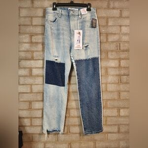 New Celebrity Pink Slim Straight Patchwork Jeans